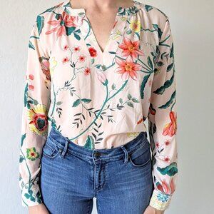 Loft Split Neck Blouse, Women's Size XS, Pink Fizz Color, Flowing Fit